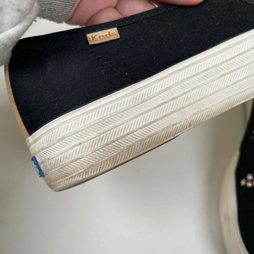 Keds Rifle Paper‎ Co Floral Platform Slip On Sneakers Women 7.5 Black Beaded
